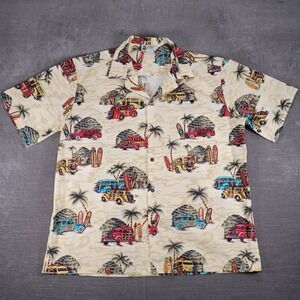 Aloha Republic Hawaiian Shirt Woodie Surfboard Palm‎ Trees Made in USA Sz XL